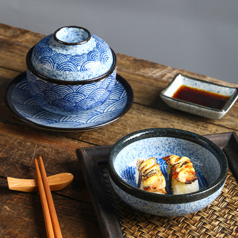 Japanese bowl vague patterns with lid and spoon