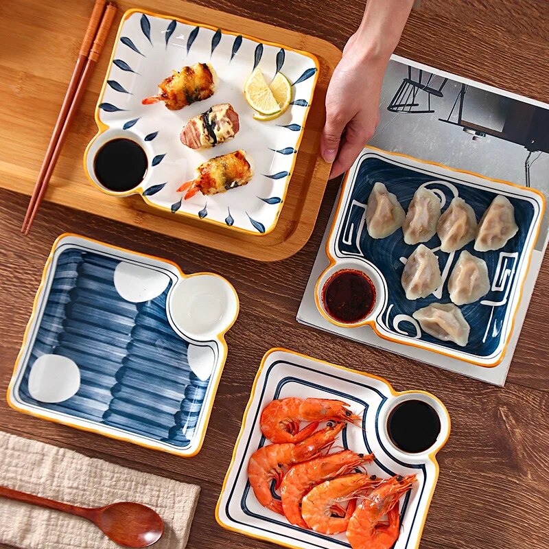 Japanese plate with sauce compartments