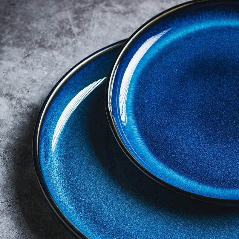 Japanese blue round plate