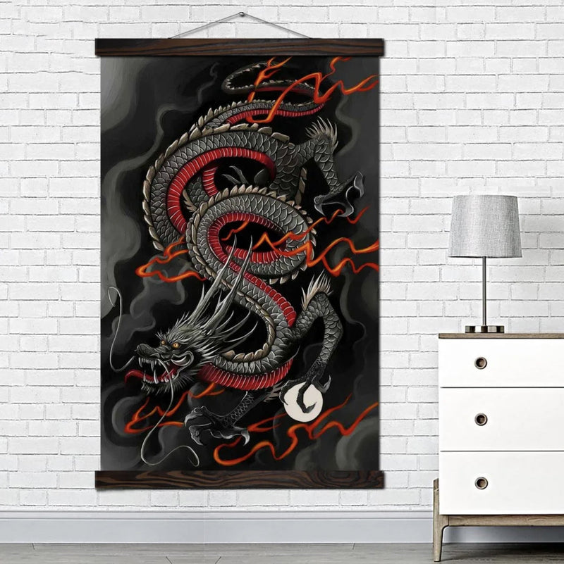 Table Japanese dragon black and red