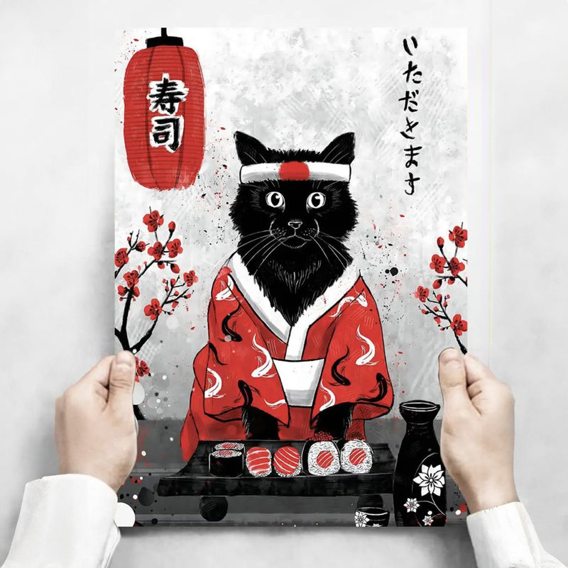 Japanese cooking cat wall art