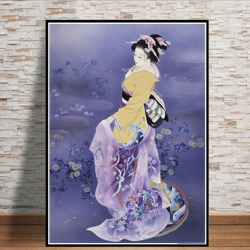 Japanese wall art geisha purple