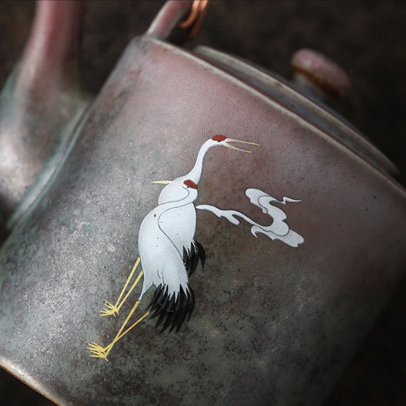 Japanese teapot with cranes