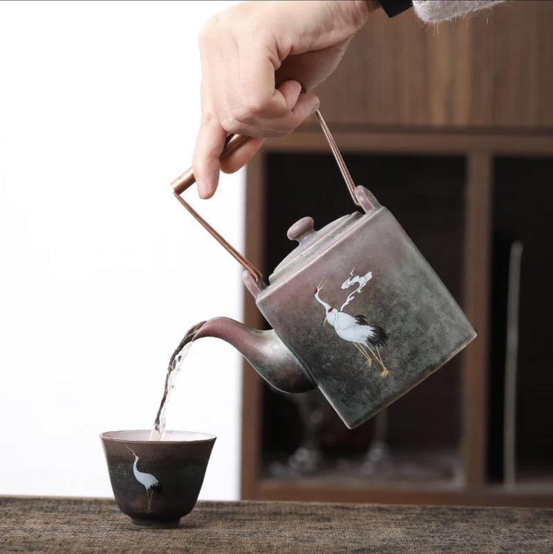 Japanese teapot with cranes