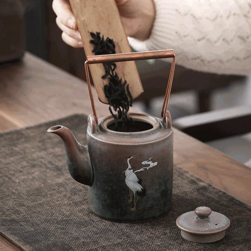 Japanese teapot with cranes