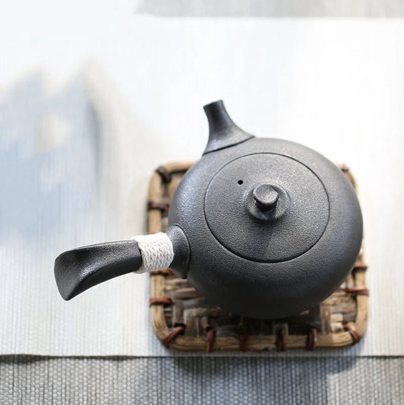 Black ceramic kyusu Japanese teapot