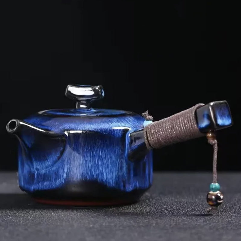 Japanese teapot kyusu blue porcelain