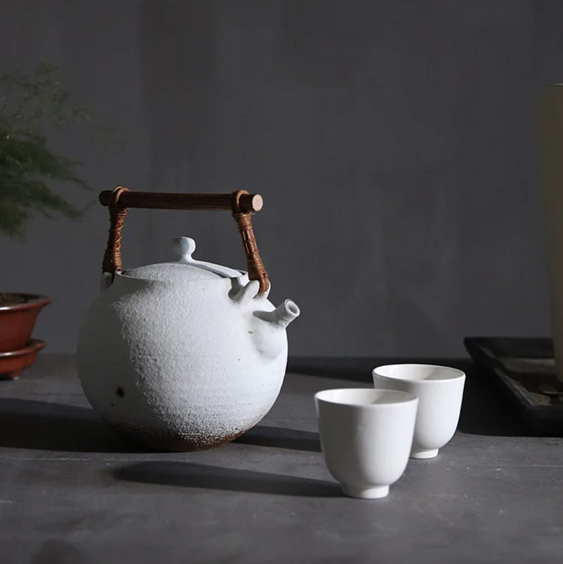 White hand-made Japanese teapot