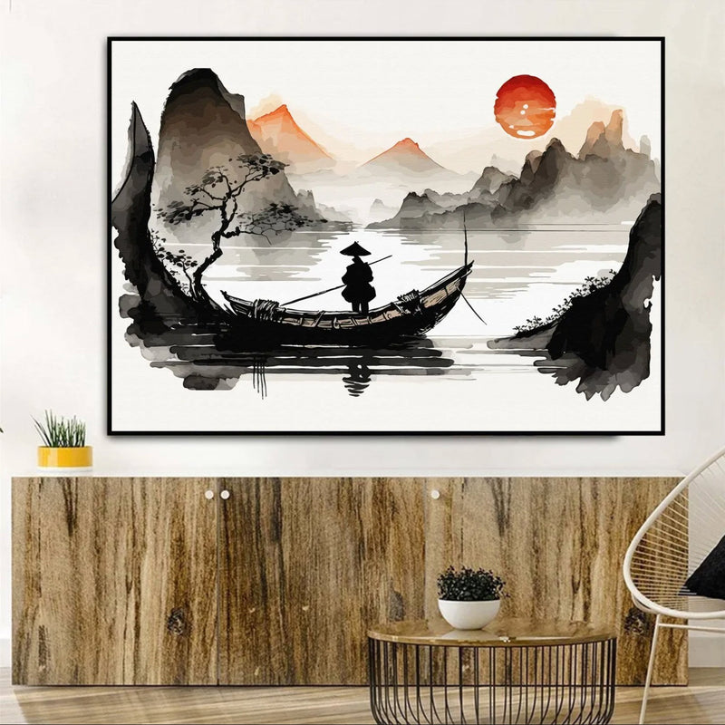 Japanese Painting Landscape Sunset