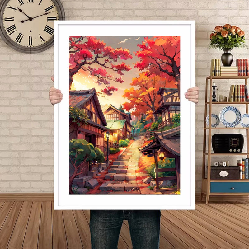 Japanese wall art traditional street in autumn