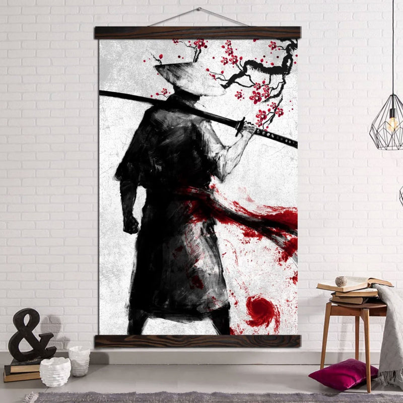 Japanese wall art ninja and cherry