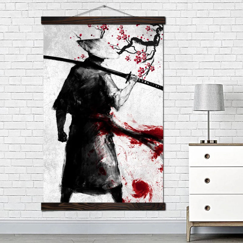 Japanese wall art ninja and cherry