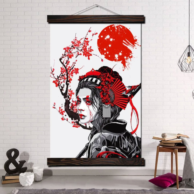 Japanese wall art geisha and cherry