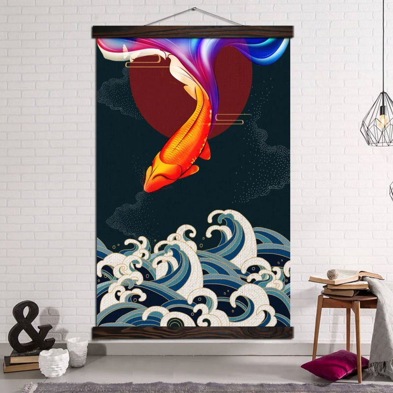 Japanese fish and wave wall art