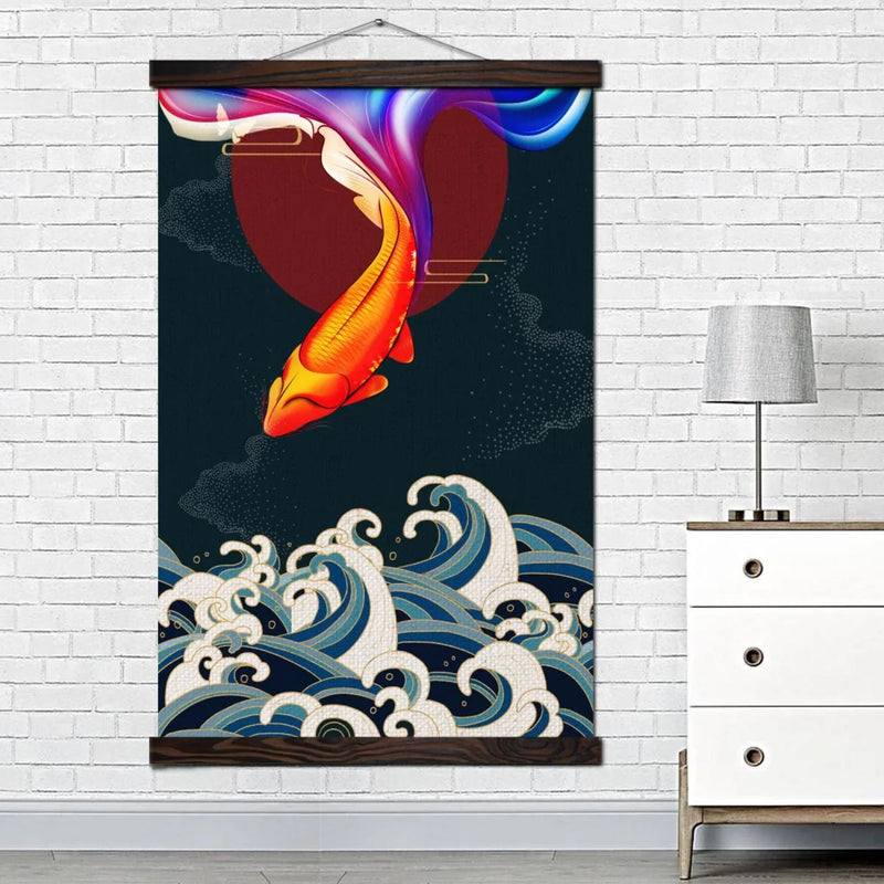 Japanese fish and wave wall art