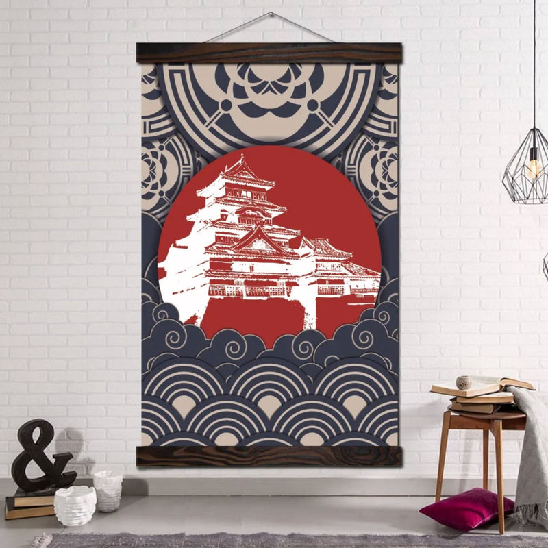 Japanese painting traditional castle