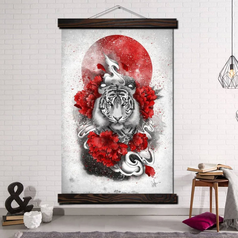 Japanese wall art tiger and Sun