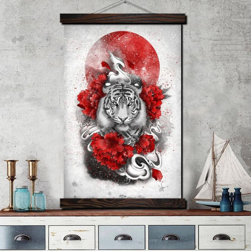 Japanese wall art tiger and Sun