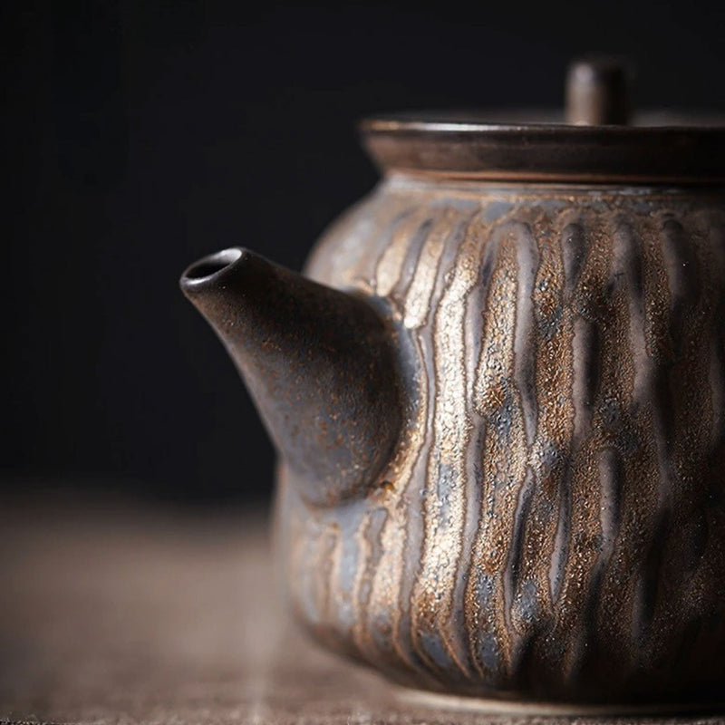 Grey kyusu Japanese teapot with wooden handle