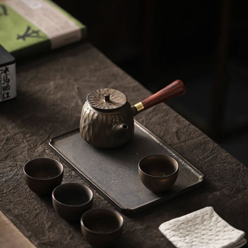 Grey kyusu Japanese teapot with wooden handle