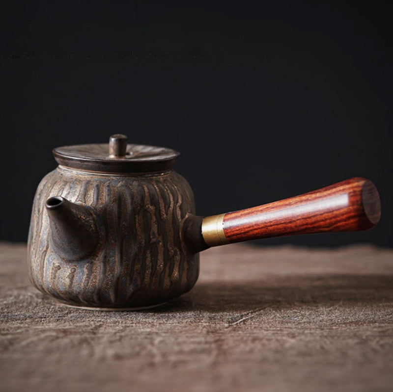 Grey kyusu Japanese teapot with wooden handle