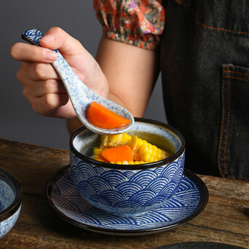 Japanese bowl vague patterns with lid and spoon