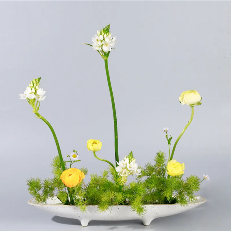 Ikebana vase long white