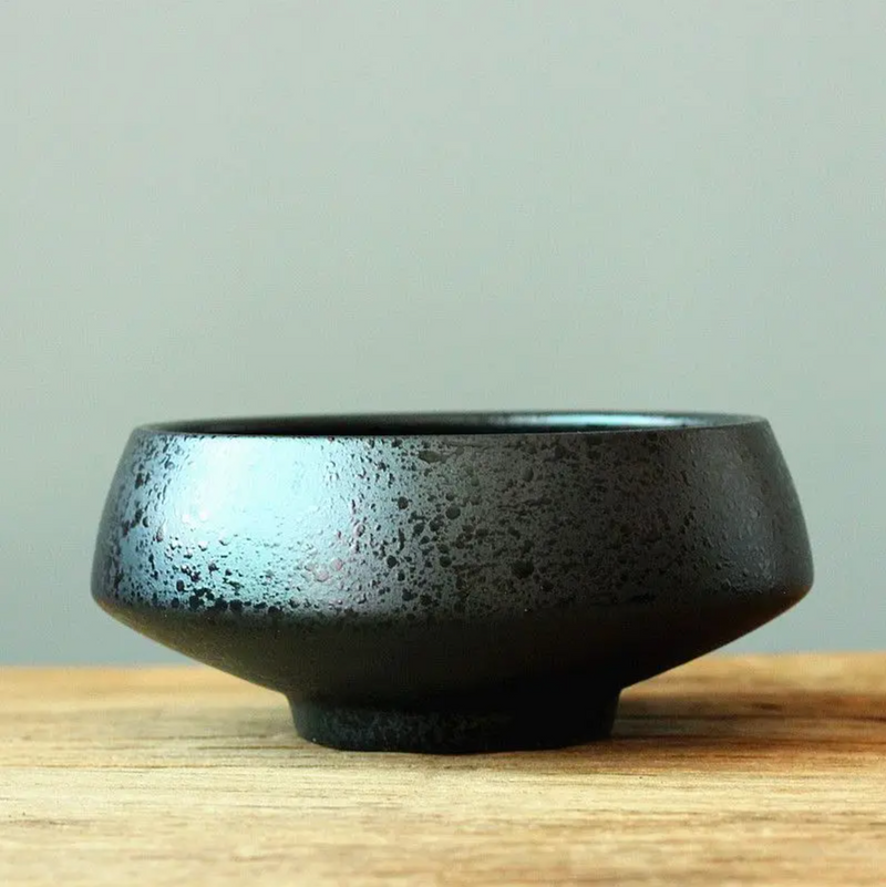 Ikebana vase moribana black round height