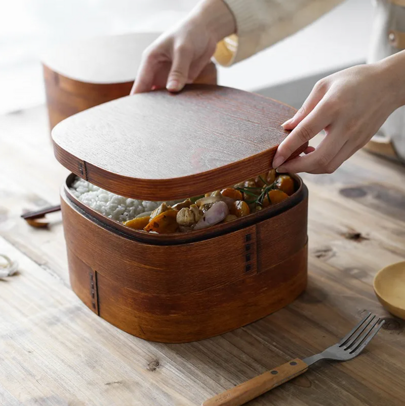 Large wooden bento box