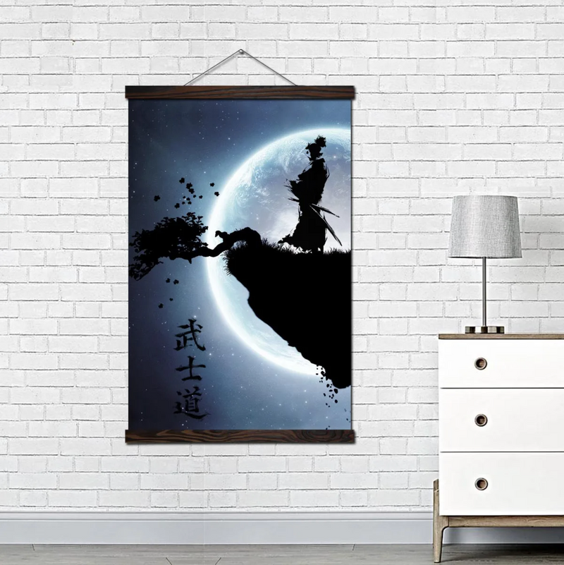 Japanese painting samurai full moon