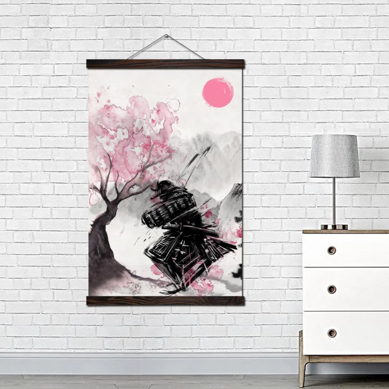 Japanese painting samurai and sakura