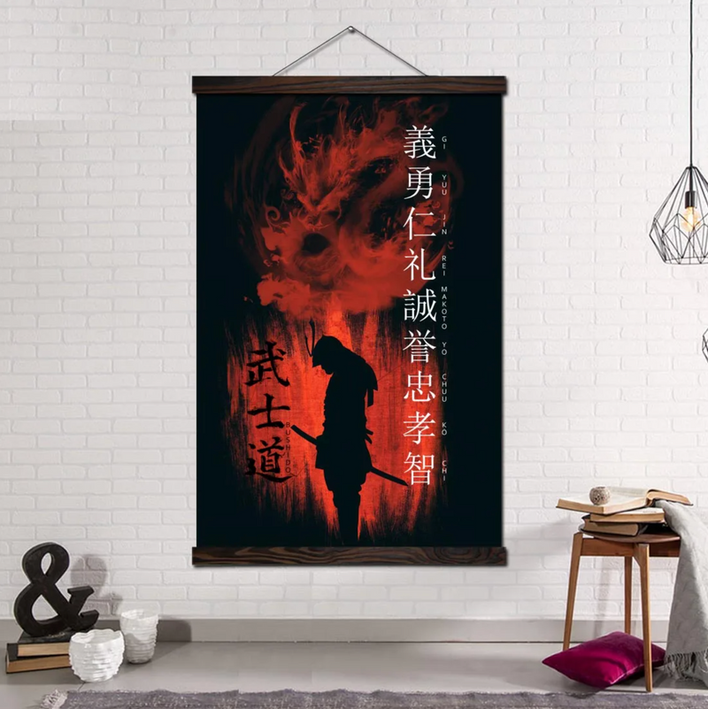 Japanese wall art red and black samurai