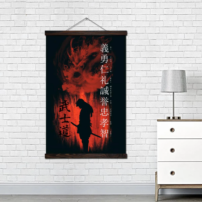 Japanese wall art red and black samurai