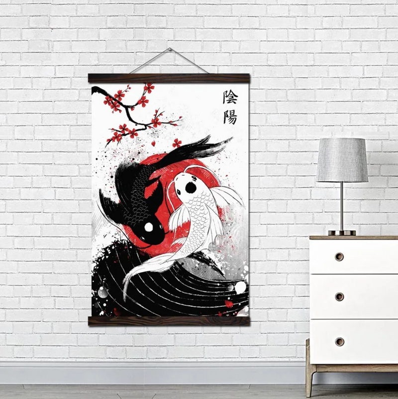 Japanese black and white carp wall art