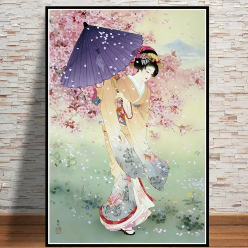 Japanese wall art geisha sakura