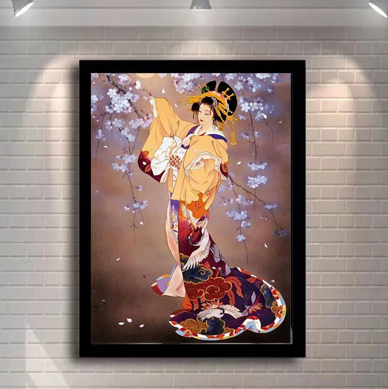 Japanese wall art geisha cherry