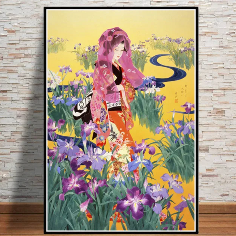 Japanese wall art geisha flowers