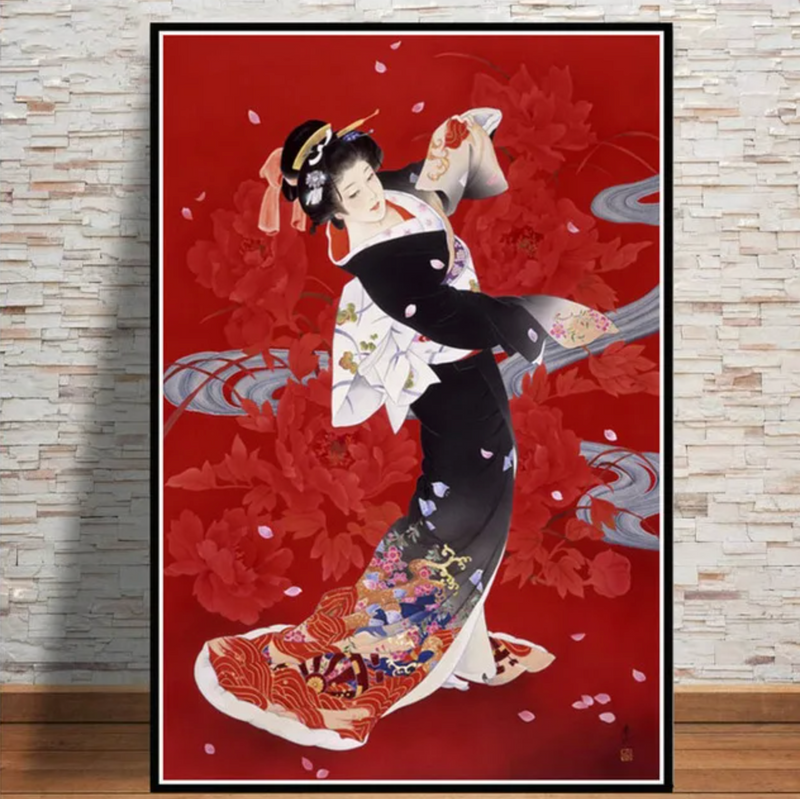 Japanese wall art geisha red