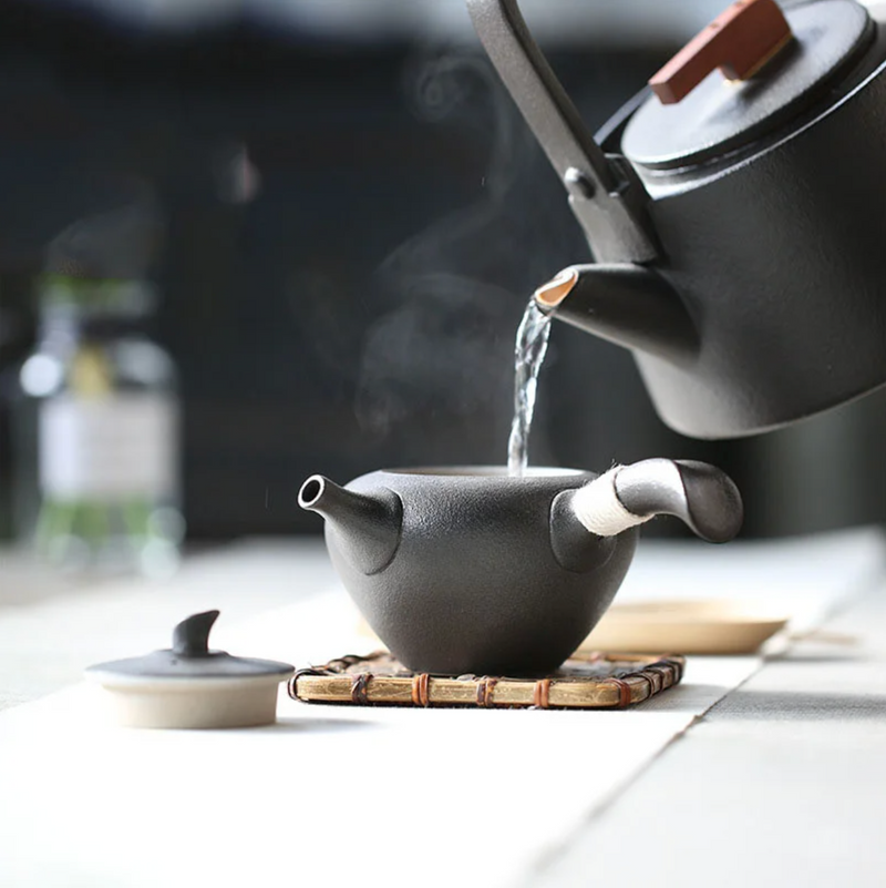 Black ceramic kyusu Japanese teapot