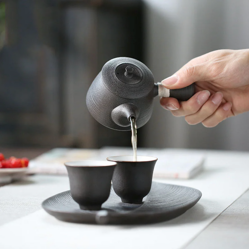 Black ceramic kyusu Japanese teapot