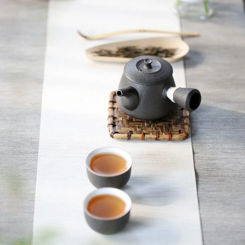 Black ceramic kyusu Japanese teapot