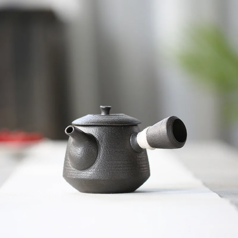 Black ceramic kyusu Japanese teapot