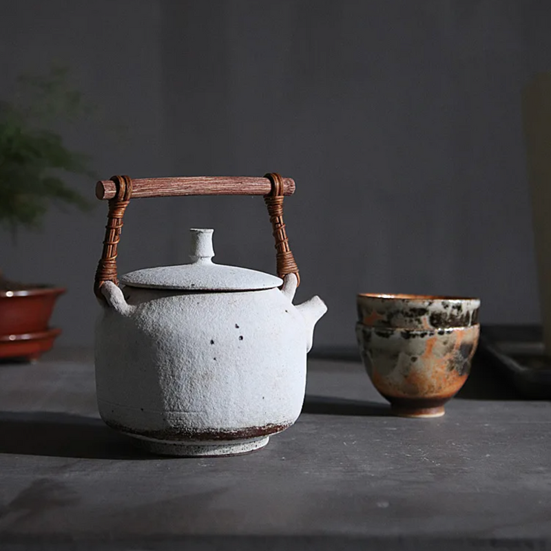 White hand-made Japanese teapot