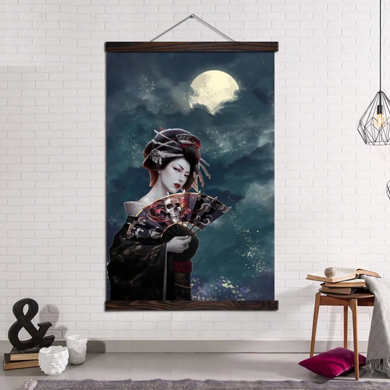 Japanese wall art geisha and moon