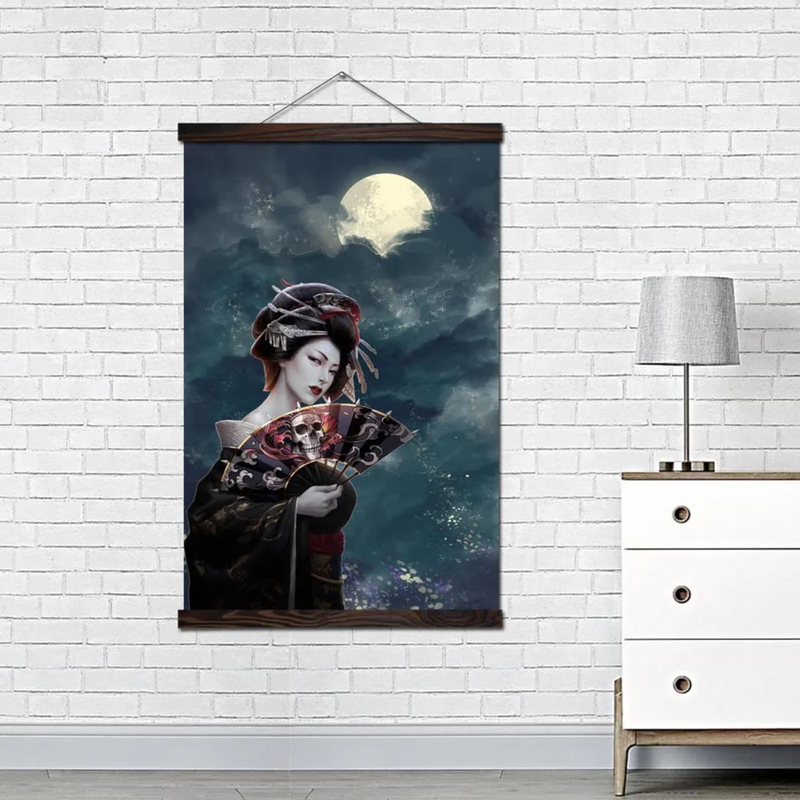 Japanese wall art geisha and moon