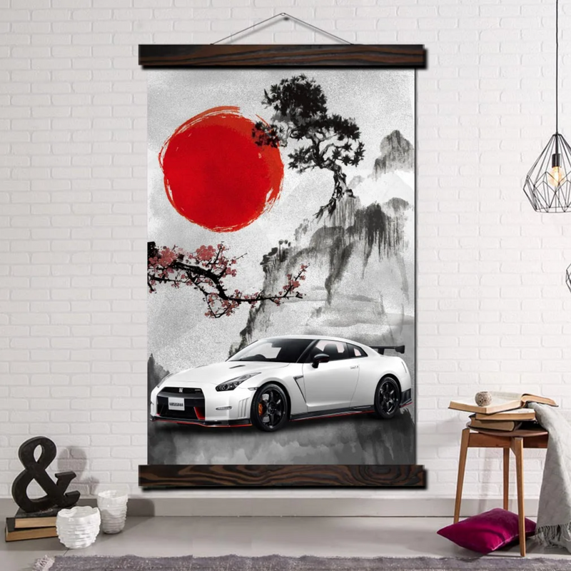 Japanese landscape and car wall art