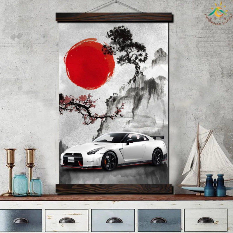 Japanese landscape and car wall art