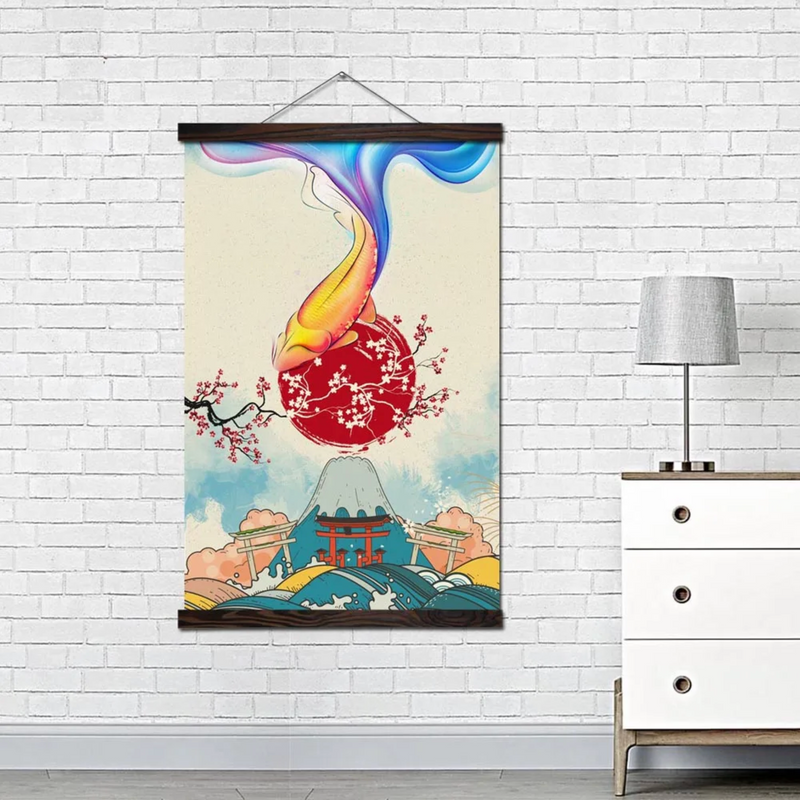 Japanese landscape and fish wall art