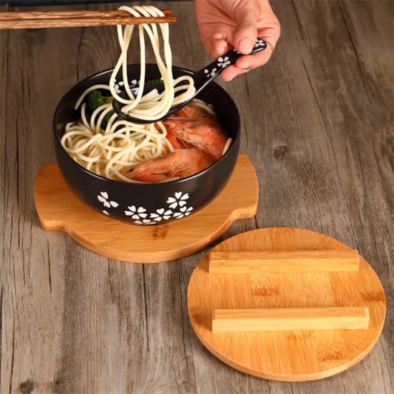 Japanese bowl with baguettes and spoon