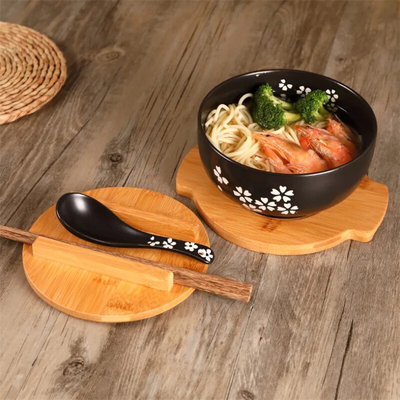 Japanese bowl with baguettes and spoon